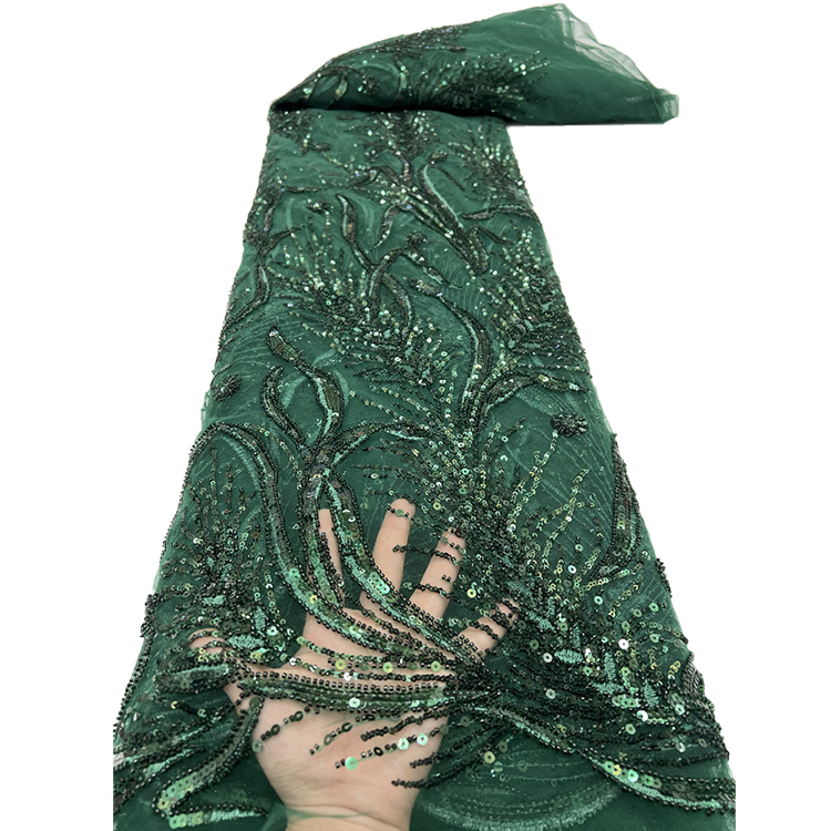 Emerald Green Sequins Beaded Lace Fabric for Bridal Gowns and Nigerian  Wedding Dresses - Eco-Friendly Embroidered Net Fabric