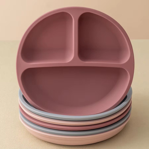 Assiette d'alimentation en silicone pour bébé, bol à forte succion, vaisselle divisée pour tout-petits, récipient alimentaire pour la diversification alimentaire des nourrissons, ensemble de cuisine en gros - Product Image 1