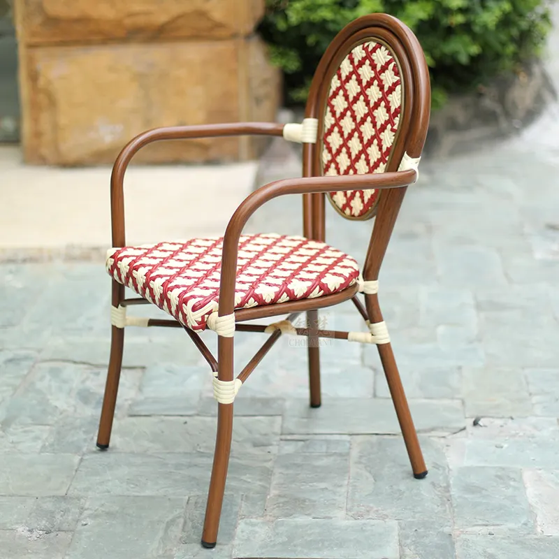 Restaurant Bistro français Fauteuils en rotin aluminium Café d'extérieur Chaise en rotin Mobilier de jardin