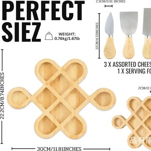 Bandeja de Madera con Forma de Nudo Chino, Multi-Compartimentos, para Aperitivos, de Grado Alimenticio, para Servir en Fiestas, Bandeja para Frutas - Product Image 3