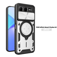 Pour Infinix Smart 10 Plus coque de téléphone conception d'armure béquille avec protection d'objectif coulissant PC coque mobile en TPU