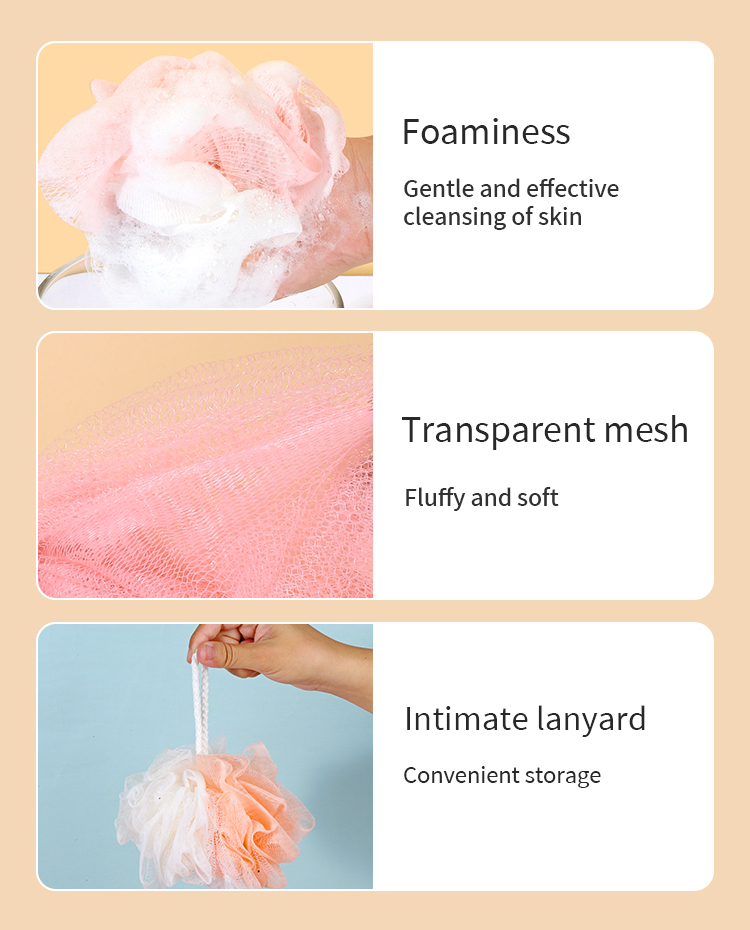 LMLTOP Custom Logo Natural Shower Sponge Ball Accesory Super Soft Bubble Bath Sponge Body Scrub Exfoliating Mesh Bath Ball C066