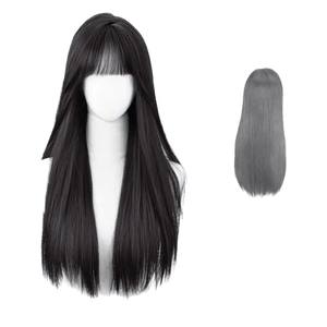 Peluca Larga Lisa Negra con Flequillo Lateral, Cobertura Completa, Línea de Cabello Natural, Fibra Resistente al Calor, Moda y Belleza - Product Image 1