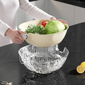 Double Layer Vegetable Washing Basket <b>Plastic</b> Colander With Drainage Basin For <b>Kitchen</b> Use - Product Image 1