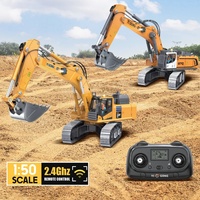 Mini Excavadora Metálica 970 a Escala 1/50, Modelo de Simulación RC Listo para Usar, Cable USB, Luz y Sonido, Control Remoto de 25-30m, Volcador Profesional