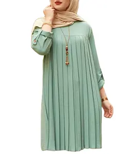 Neue muslimische Damenfreizeit plissiert locker langärmlig rundhalsausschnitt Übergröße Bluse