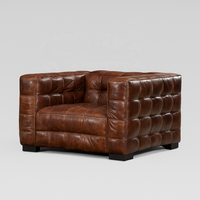 Fauteuil club Chesterfield en cuir véritable Akku Art Vintage |   Fauteuil d'appoint de luxe fait main de style Mid-Century Modern, modèle CLUB-300 |