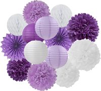 Décorations de fête violet-blanc lavande – Guirlandes, lanternes en papier, éventails, pompons pour anniversaire de femme ou de fille, mariage, fiançailles, enterrement de vie de jeune fille