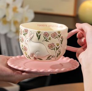 Nordic Luxury Bunny Tea Cup and Saucer Spring <strong>Easter</strong> Bunny Floral and Butterfly Tea Cup and Saucer Flower Rabbit <strong>Mug</strong> - Product Image 4