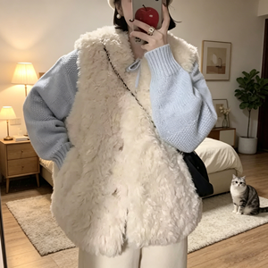 Gilet en fausse <span class=keywords><strong>fourrure</strong></span> de <span class=keywords><strong>laine</strong></span> d'agneau écologique pour femme, ultra-doux, style Sherpa, gilet thermique polyvalent pour l'hiver - Product Image 1