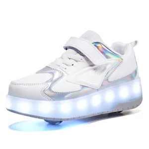 דגמים חדשים אופנה ילדים לבן אור נעלי ילדים led מהבהב החלקה נעליים עם גלגלים ואורות עבור בני בנות יצרן