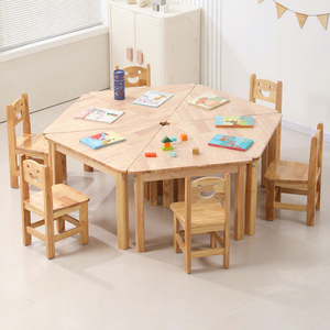 Juego de <span class=keywords><strong>Mesa</strong></span> y Sillas de Madera Hexagonales Modernas para Niños Moetry con Características de Seguridad para Muebles de Aula de Escuela y Jardín de Infancia - Product Image 1