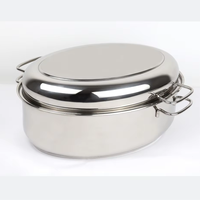 Plat à rôtir ovale en acier inoxydable pour dinde avec couvercle et fond encapsulé pour four et cuisinière à induction
