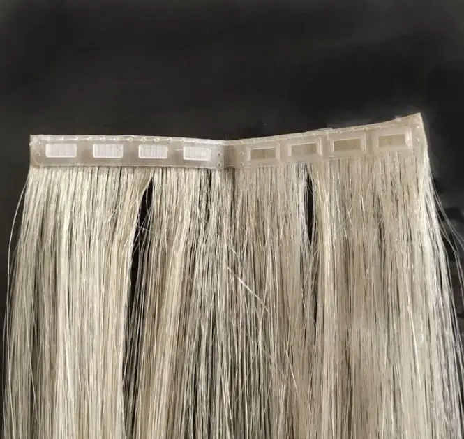 Ücretsiz örnek çıtçıt atkı klip düğmesi saç uzatma 100% rus remy insan saçı postiş altın rengi