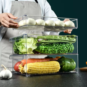 PET-Kunststoff Stapelbare Lebensmittel-Aufbewahrungsbehälter-<span class=keywords><strong>Set</strong></span> mit Abtropfschale Transparenter Kühlschrank-Organizer für Gemüse und Obst 3-stöckig Küche - Product Image 1
