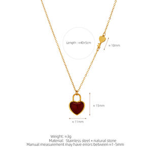 Moda impermeable Acero inoxidable 18K chapado en oro rojo melocotón corazón Natural ágata roja cerradura en forma de llave colgante collar YF6599 - Product Image 6