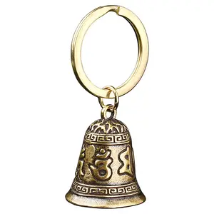 Брелок для ключей, веревка для ключей, винтажный латунный Тибетский буддизм в китайском стиле, брелки для ключей с мантрой и колокольчиком, подвески на ремешке, брелок для автомобильных ключей