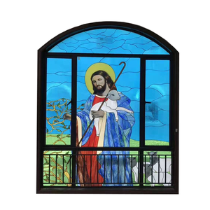 Panel <span class=keywords><strong>de</strong></span> Vidrio Artesanal con Diseño <span class=keywords><strong>de</strong></span> Iglesia, Arco, Sacerdote, Ángel y Monja, Vidrio Figurado Impreso y Soldado - Product Image 3