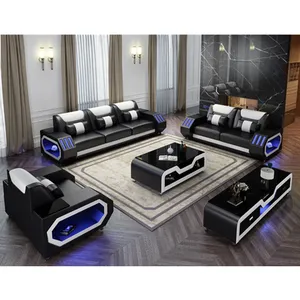 Set Sofa Kulit Asli Ruang Tamu Kustom, Sekat Kulit Asli