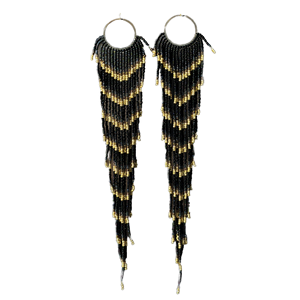 Pendientes Largos Bohemios Negros para Mujer AHAYA, con Borlas Grandes, Cuentas, Estilo Nativo, Hechos a Mano, con Flecos Grandes - Product Image 1