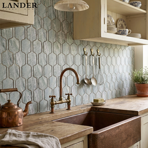 <span class=keywords><strong>Mosaico</strong></span> de Pared de Metal y Mármol Lander Stone Waterjet para Baño y Sala de Estar, <span class=keywords><strong>Mosaico</strong></span> de Mármol Waterjet Verde Shangrila - Product Image 3