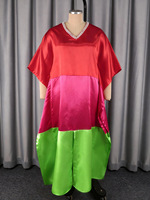 Großhandel Trendige Elegante Kontrastfarbene Pailletten Geraffte Lose Afrikanische Übergroße Bubu-Kleider für Frauen Traditionelles Party-Kaftan-Kleid