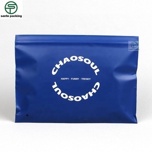 Custom Matte Blue Frosted Recyclable Plastic Zipper Bags for Hoodies T-Shirts Fur Packaging with Custom Logo - Product Image 1