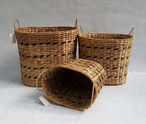 Eco-friendly Natural Water Hyacinth Storage Basket Set with Handles Handmade Woven Organizer <b>Bin</b> for Home Decor Sustainable - Product Image 1