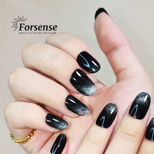 Whole Sale Magnetic <strong>Black</strong> Cat's Eye Press on <strong>Nails</strong> Short Round Fake <strong>Nails</strong> Oval <strong>False</strong> <strong>Nail</strong> Tip Stickon Abs Artificial Fingernails - Product Image 2