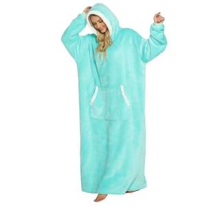 सर्दियों में पहनने योग्य हुडी कंबल, आस्तीन के साथ-साथ सुपर लंबी महिला पजामा नरम गर्म स्वेटशर्ट वयस्क शेरपा कंबल - Product Image 3