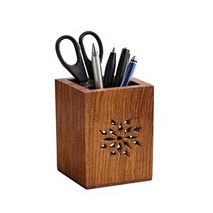 Wooden Pen Holder Stand Pencil Cup Makeup Brush Holder <b>Desk</b> <b>Organizer</b> Office Table Storage Decorative Wooden Stationery - Product Image 1