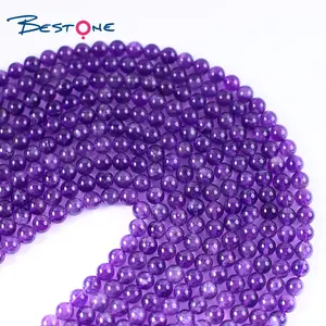 Bestone High Quality Jewelry Making Grade A Round Natural Crystals Healing Real Natural Amethyst Stones Bead