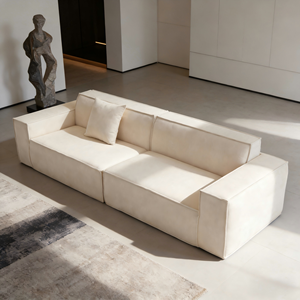 बेज कपड़े मॉड्यूलर 3-सीटर सोफे न्यूनतम आरामदायक शैली लिविंग रूम सोफा न्यूनतम घर सजावट का उपयोग करता है - Product Image 2