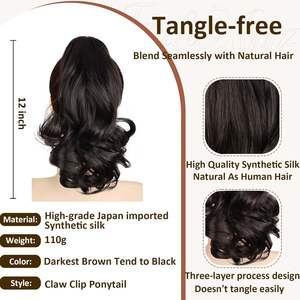 Extension de queue de cheval en fibre haute température de 12 pouces, bouclée et ondulée, aspect naturel, sans nœuds, maintien sûr, pince à griffes synthétique - Product Image 3