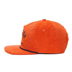 Casquettes Snapback non structurées à 5 panneaux personnalisées avec logo brodé en corde, casquettes en velours côtelé orange - Product Image 3