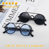 Nouveautés Vente en gros à bas prix LOW quantité minimale de commande Logo personnalisé Vintage Steampunk Rétro Montures rondes Jaune Rouge Verres Lunettes de soleil pour hommes femmes