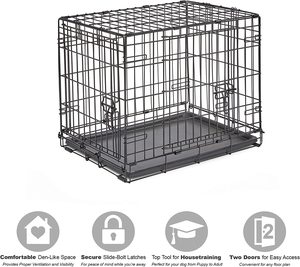Vente en gros d'usine, MOQ faible, cage pour <span class=keywords><strong>chien</strong></span> en fer massif à double <span class=keywords><strong>porte</strong></span> pliable, durable, robuste, très vendue, 24 pouces - Product Image 4