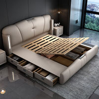 Lit double king-size moderne de luxe en cuir, inclinable et réglable, avec sommier épaissi et tiroirs de rangement
