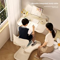 Ensemble bureau et chaise en plastique pour enfants, réglable et mobile, protection lombaire, pour la maison