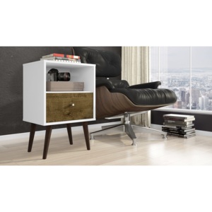 Nightstand White Rustic Brown Wood <b>Drawer</b> <b>Storage</b> Unit Modern Design Bedroom Furniture - Product Image 2