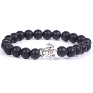 Braccialetti Elastici con Perline in Pietra Naturale e Ciondolo Tartaruga Marina Argentata, Braccialetti in Pietra Lavica, Occhio di Tigre e Turchese, OEM - Product Image 2