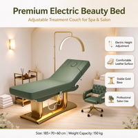 Fauteuil de soin esthétique électrique vert en gros avec trou facial réglable, table de massage SPA, base dorée, pour salon, OEM