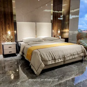 Cama de madeira de luxo italiana de couro, cama de couro com design moderno