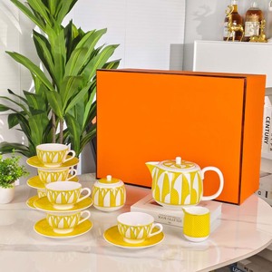 Premium 15-Piece Yellow Geometric Ceramic <b>Tea</b> <b>Set</b> Teapot Cup And Saucer For Afternoon <b>Tea</b> And Gifting - Product Image 1