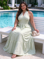 Nouvelle Robe de Soirée Sans Manches Coupe Empire en Velours Côtelé Écologique Grande Taille avec Volants pour Femmes Courbes