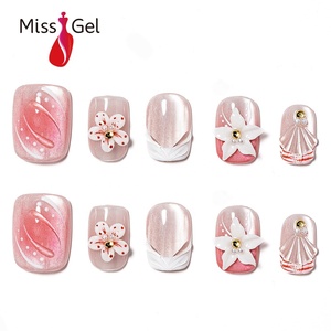 <span class=keywords><strong>Faux</strong></span> ongles autocollants imperméables effet œil de chat, motif coquillage floral 3D, en <span class=keywords><strong>gel</strong></span> souple réutilisable, luxe, couverture complète - Product Image 1