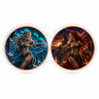 Lot de 2 pièces de pièces de défi en cuivre de 1 oz, médaille de dame mythologique nordique Glace et Feu imprimée en 2D, pour collection de fantasy et décoration artistique, idéal comme cadeau