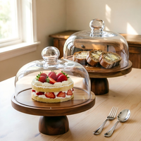 Creatieve acaciahouten taartplateau, snackbord, desserttafel presentatiestandaard, houten fruitplateau op hoge voet