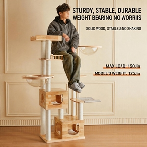 Árbol para Gatos Moderno de Madera, Torre de Múltiples Niveles, Poste Rascador, Condominio para Escalar para Gatos y Gatitos de Interior - Product Image 3
