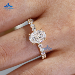 IGI chứng nhận cvd Lab Grown tạo ra Kim Cương 10k 14k 18K vàng đính hôn nhẫn hình bầu dục cắt hoa hồng vàng nửa ban nhạc kim cương - Product Image 5